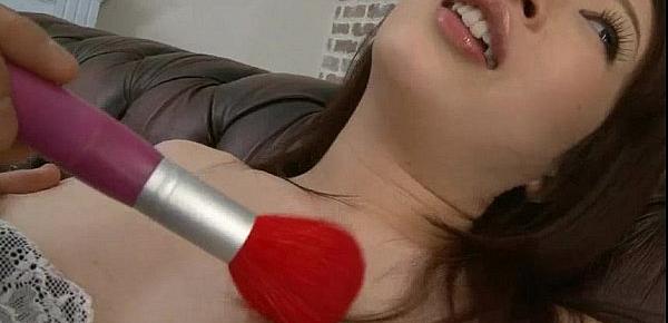  Makeup brush is used to tease sweet Rikos tits